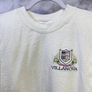 Vintage 90s Villanova T Shirt Mens Medium 19x25.5 White Embroidered College USA
